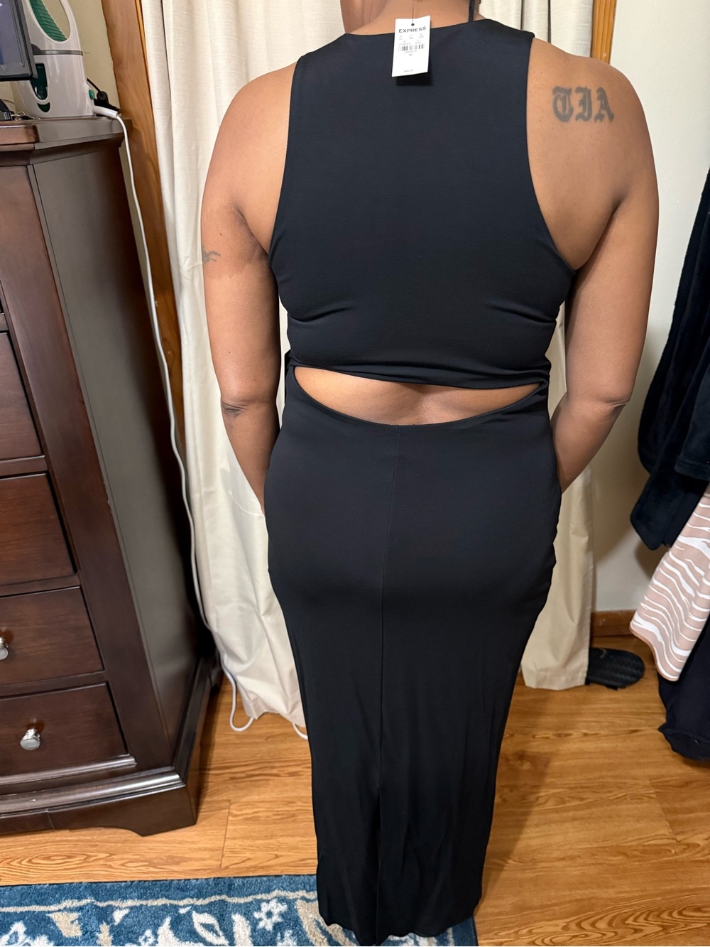 Express Black Sleeveless Maxi Dress with High Neck low back out - Picture 3 of 4